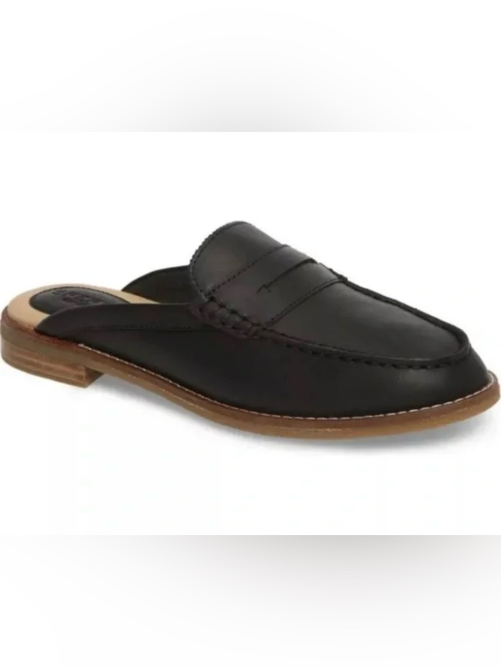 Sperry Seaport Fina Black Leather Mules Slip On Loafer Flats Women’s Size 9